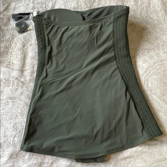 Olive Green Carmen Marc Valvo Ruched One-Piece Swimsuit with Detachable Strap - Picture 4 of 7